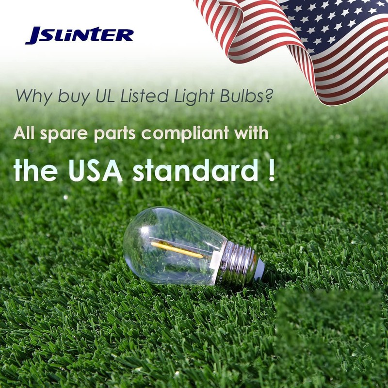 Jslinter S14 1W Outdoor String Lights Bulbs LED, Shatterproof &