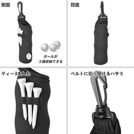 Enhong Golf Ball Pouch, Golf Ball Case, Set of 3 Tees, 2 Colors, Lightweight with Hooks, 3 Colors, Fashion Colors(Black, Blue)