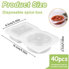 40pcs Condiment Container With Lids，Reusable Snack Packs,Snack Pack Containers,Double Compartment Transparent Salad Dressing Containers,Sauce Container For To-Go Sauce, Sampling, Travel Snack