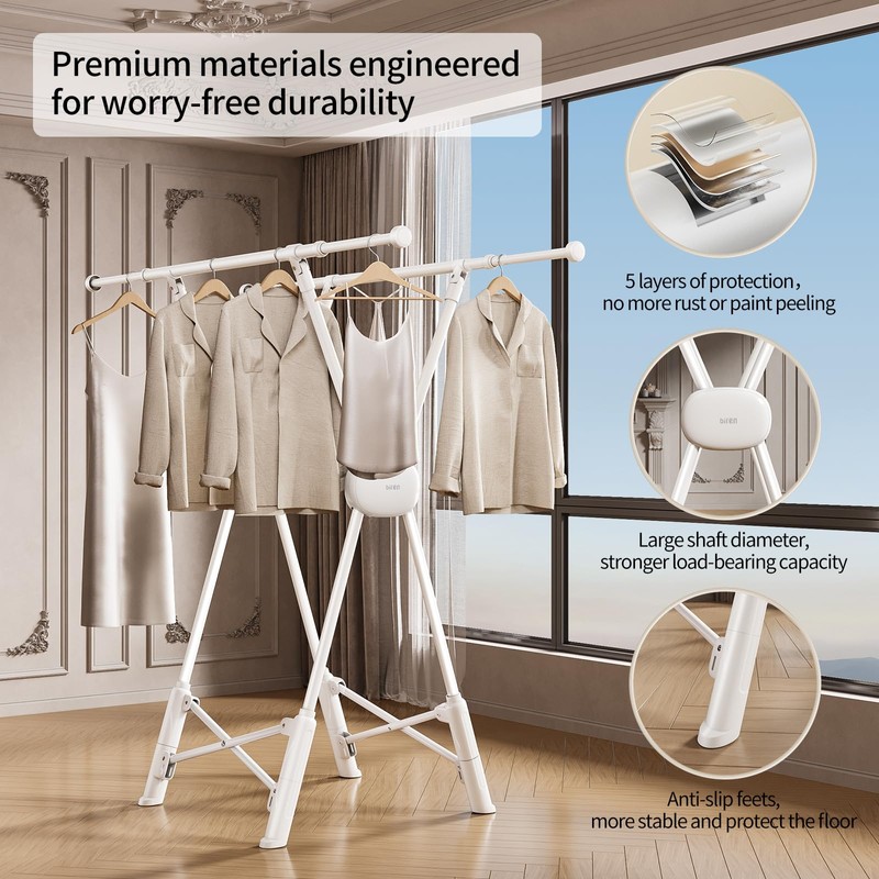 BIREN Clothes Drying Rack Heavy Duty Clothing Racks Extending Laundry
