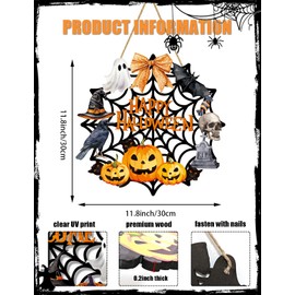 Halloween Wreaths for Front Door Welcome Sign Happy Halloween Wall Decorations Wooden Spider Web Ghost Black Cat Pumpkin Hanging Wall Decor Indoor Holiday Decor