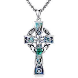 JERWLI Celtic Cross Necklace 925 Sterling Silver Celtic Knot Necklace Claddagh Jewellery Gifts for Women