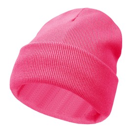 TZ Promise Unisex Short/Long Beanie for Men and Women Knit Winter Cuffed Skullcap Fishman Hat (US, Alpha, One Size, Neon Pink(Long Style))