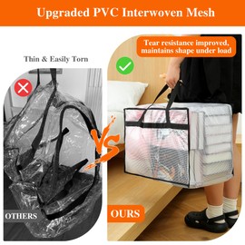 Vieshful 5 Stück 60L Faltbare Aufbewahrungstasche groß aus Transparentem PVC mit Reißverschluss & Griff – Kleideraufbewahrung & Organisation für Kleidung, Bettwäsche, Umzugskartons, Kleiderschrank