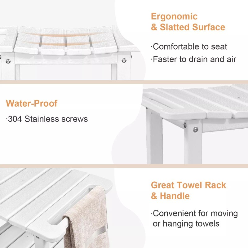 Table Shower Bench for Inside Shower,White HDPE Shower Stool Waterproof,Ind