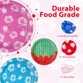 60Pcs Hibiscus Party Paper Plates 9" Disposable Heavy Duty Hawaiian Hibiscus Floral Dessert Plates Tropical Luau Cartoon Theme Party Decorations for Hawaii Summer Beach Pool Holiday Birthday Supplies