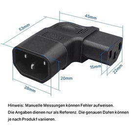 Powice 2 Stück Kaltgerätestecker Gewinkelt, IEC-Stecker C14 auf C13-Buchse, 90 Grad Nach Links, Kaltgerätekabel Gewinkelt, Kaltgerätekabel Winkel, Netzkabel 3 Pin 250V 10A Sockel für PDU Computer HDTV