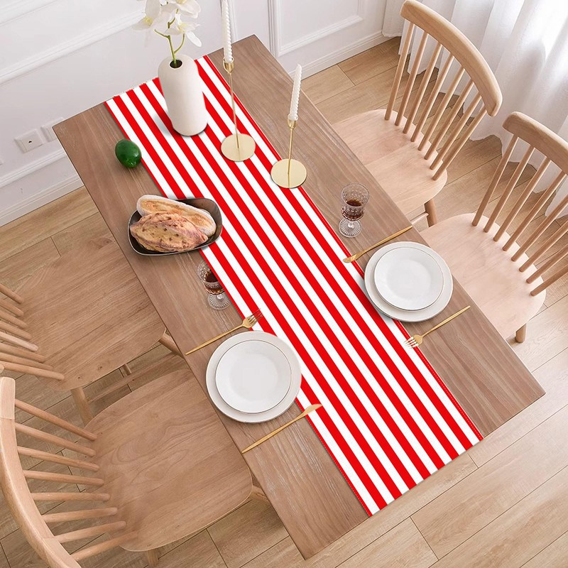 Buxiuer Red and White Striped Table Runner Circus Carnival Theme
