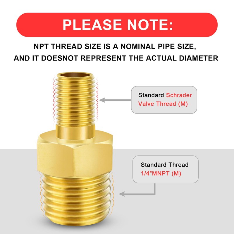 GODESON Air Inflator Adapter,1/4 NPT (m) to Standard Schrader Valve