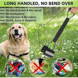 JINGUWU Dog Pooper Scooper, 28" Long Handle, Walking Poo Remover Gripper Picker for Cleaning Medium and Large Dogs, Pet Waste or Garden Waste