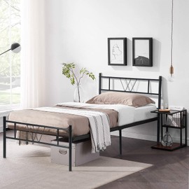 Fangflower Twin Bed Frame with Headboard,16.3inch Twin Bed Frames with Metal Platform Beds Heavy Duty Steel Slat Mattress Foundation No Box Spring Needed