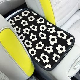Adastrah Car Center Console Cover,White Flowers Auto Center Console Pad,Armrest Cover Protector for Vehicle SUV Truck Car
