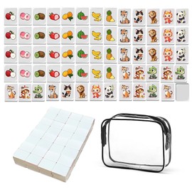 KBIBCK 65 Blocks Seaside Escape Game, 30 mm Escape Game Blocks, Seaside Escape Game Blocks Mahjong with Sticker, Fruit & Animal Pattern Mahjong, Mini Mahjongs Set for Family Travel Game Party Meetings