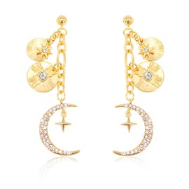 NALISASA Gold Moon And Star Earrings for Women, Hand-Made Moon Earrings, Sun And Moon Earrings Jewellery, Stainless Steel, No Gemstone