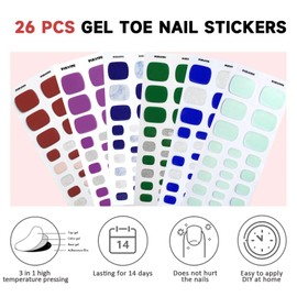 DUKASOU Semi Cured Gel Toe Nail Strips,26 Pcs Toes Nail Stickers Wraps(Mint Green),UV Light Required,Easy to Apply