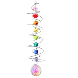 Qianyu Crystal Suncatcher Decorative Rainbow Maker Wind Spinner Tail Window Hanging Good Luck Charms with Seven Chakra Beads for Wedding Birthday Party Outdoor Indoor Christmas Garden Car