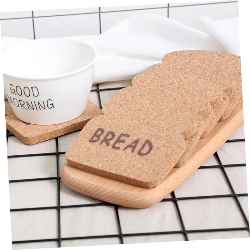 Ciieeo 1set Wooden Cup Pads Heat Resistant Cork Coasters Bread