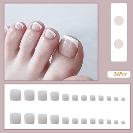 Kyzistn False Toe Nails, Square Short Acrylic Stick on Toes, 48 Pieces Press on Nails for Feet Fake Nails with Jerry Glue for Women and Girls