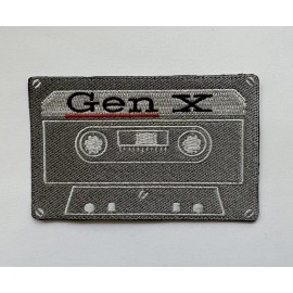 The Patch Bunker Cassette Tape Gen X Iron-On Patch 4x2.5 Inch Gray Retro Design