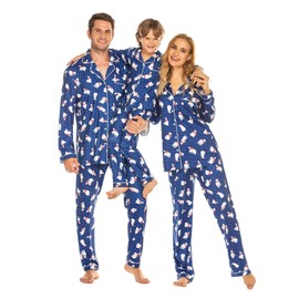 Ekouaer Christmas Family Matching Pajamas Long Sleeve Button Down Pj Set Festival Party Sleepwear,Blue Polar Bear,Kids,6-7Y