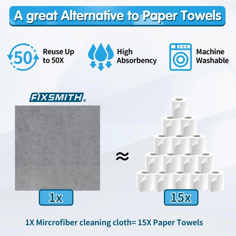 FIXSMITH Shop Towels, Pack of 150, Grey Microfiber Cleaning Cloth