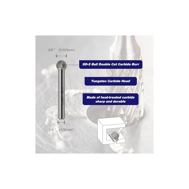 SD-3 Tungsten Carbide Burr Rotary File, Double Cut Ball Burs,