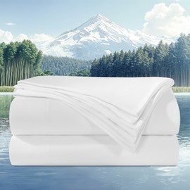 AiAngu 100% Viscose Derived from Bamboo_Sheets King Size 4pcs, Cooling & Breathable Bed Sheets for Hot Sleepers, Hotel Luxury Silky Bedding Sheets, 16" Deep Pocket(White)