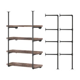Industrial Wall Mount Iron Pipe Shelf Bracket,Retro DIY Open Bookshelf,Storage Shelves, Ceiling Hung Shelves for Home Kitchen Bathroom Living Room Office(2PcsX4Tier,56" Tall,12" deep,Hardware Only)