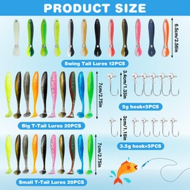 Keboyoe 62 Piece Rubber Bait Perch Set, Rubber Fish Perch Zander 7 cm 5.5 cm 6.7 cm Rubber Bait Zander Set, Perch Bait Rubber Fish with 10 Jig Hooks Fishing Bait Rubber Fish for Pike, Zander, Perch
