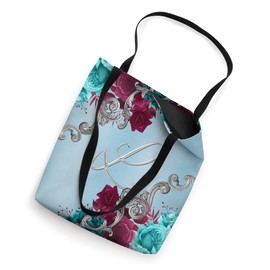 Teal and burgundy initial letter L floral monogram roses Tote Bag