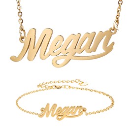 HUAN XUN Megan Script Name Necklace Bracelet Initial in Golden