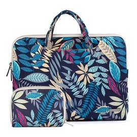 fdsmall 13.3 Inch Laptop Case, Canvas Computer Bag Case, Protective Notebook Case, Briefcase Cover, Carrying Case, Compatible with MacBook Air, MacBook Pro, Tablet PC, Ultrabook, Netbook (Blue Leaves)