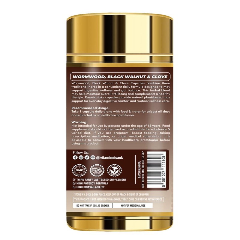 Vitaminnica Wormwood Black Walnut and Clove Capsules High Strength- 120