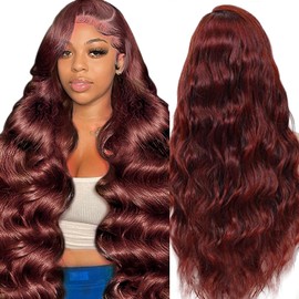MIGURA Reddish Brown Lace Front Wigs Human Hair Pre Plucked 200 Density Body Wave Human Hair Wig Reddish Brown Wig Human Hair 13x4 HD Lace Frontal Real Hair Wigs for Women 22 Inch