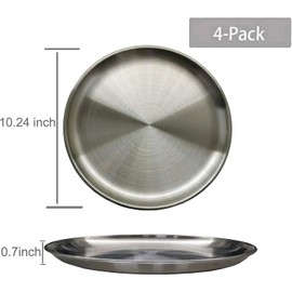 JXHAPY Reusable Brushed Metal Dinner Plates-Stainless Steel Round Plates,Dinner Plate Dish Heavy Duty Kitchenware Round Metal Plates | Dishwasher Safe |Use for BBQ Steak (10 Inch 4 Pack)
