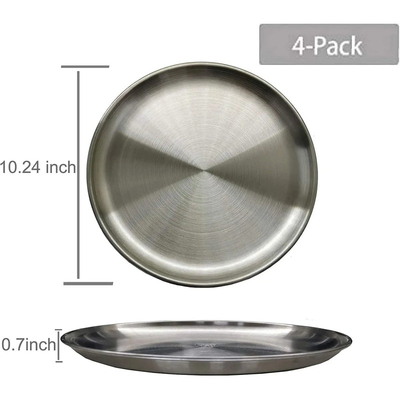 JXHAPY Reusable Brushed Metal Dinner Plates-Stainless Steel Round Plates,Dinner Plate