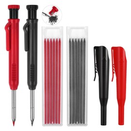 2 Pack Carpenter Pencil Mechanical Pencil Set with 12 Refills 2 Colors, Long Head Deep Hole Marker Pencil with Cap, Construction Pencil with Built-In Sharpener for Architect Carpenter Woodworking