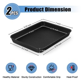 TeamFar Toaster Oven Pans, 10.5 x 8 x 1 Inch Carbon Steel Baking Pan Tray for Compact Ovenware, Non-Toxic & Non-Stick, Roll Edge & Easy Clean, 2 PCS