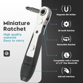 Upgraded 21 PCS Right Angle Ratcheting Screwdriver Set, 36 Tooth Mini Ratchet Wrench, Low Profile Ratchet Screwdriver, Screwdriver Set for 1/4 Ratchet, Hex, Phillips, EDC Bit Driver for Tight Spaces