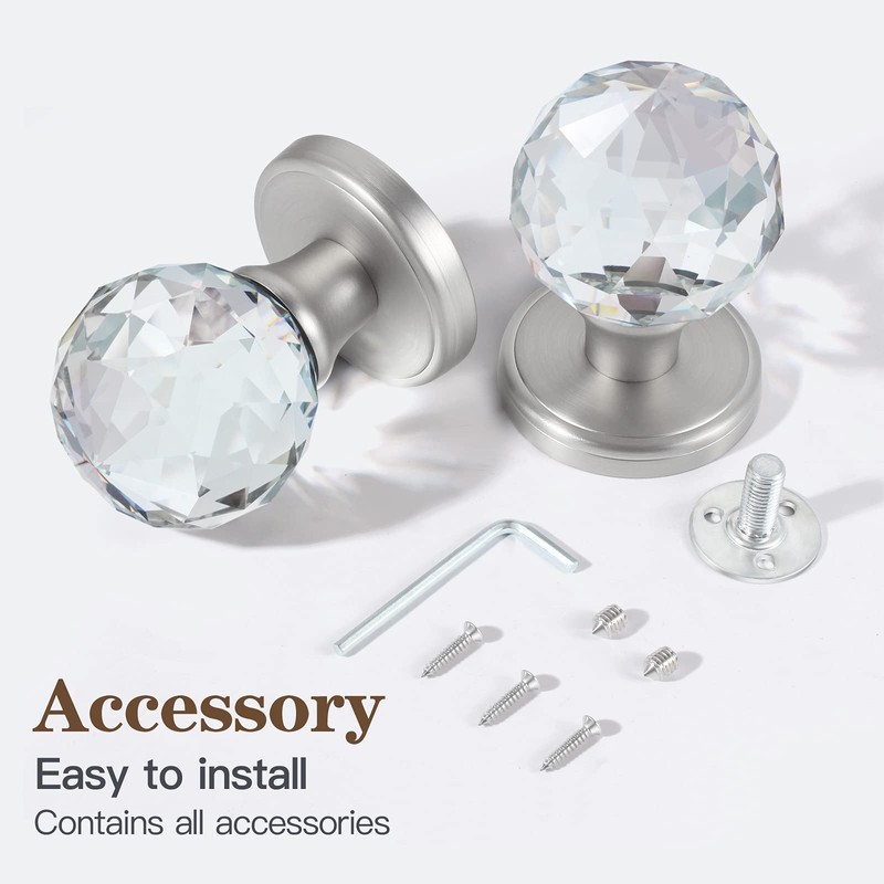 CLCTK 4 Pack Crystal Glass Dummy Door Knobs, Clear Diamond