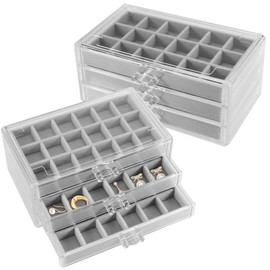 HEIHAK 2 PCS 54 Grid Acrylic Rock Collection Display Case - 3 Layer Clear Storage Organizer with Compartments for Crystals Gemstones