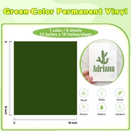 Tintnut Green Permanent Vinyl - 8 Sheets 12"x10"Hunter Green Adhesive Vinyl Sheets Self Sticker Water Proofing Vinyl Compatible with Cricut Or Silhouette