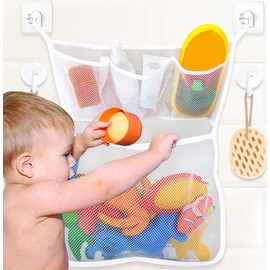 Organizador De Juguetes De Baño De Malla y 4 Ganchos Fuertes, Bolsa De Almacenamiento Para Bañera, Red Multiusos Para Juguetes De Bebé, Cesta De Ducha Para Baño,