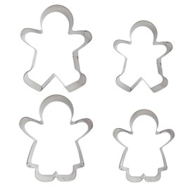4Pcs Gingerbread Man Cookie Cutters, Assorted Size 5.12" 4.13" 3.11" Ginger Boy and Girl Shaped Holiday Cookie Cutter Set, Stainless Steel Christmas Molds