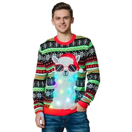 Unisex Women's Ugly Christmas Sweater LED Light Funny Novelty Knit Pullover (X-Small)