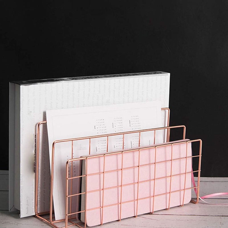 Iron and Metal Letter Holder with Three Grids, Bookcase, Multifunctional