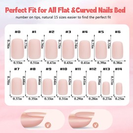 Bellelfin Short Square Gel Nail Tips 300Pcs Pre Colored Soft Gel X False Nail Tips, Nude Color Tips Full Cover Natural Pre-applied Fake Nail Tip for Nail Extension, 15Sizes