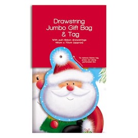 Jumbo Santa Sack Drawstring Gift Bag & Tag Santa Claus Design Xmas Eve Presents 46 x 70cm