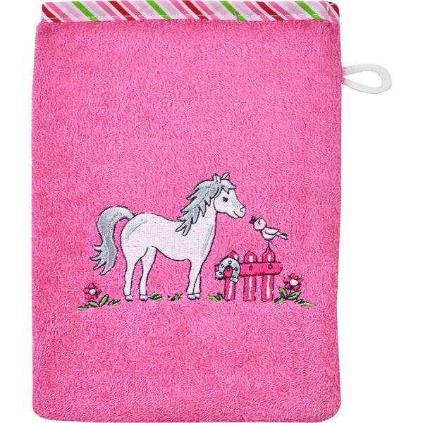 Wörner Kinder-Waschhandschuh "Pferd" Walk-Frottier pink Größe 15x20 cm
