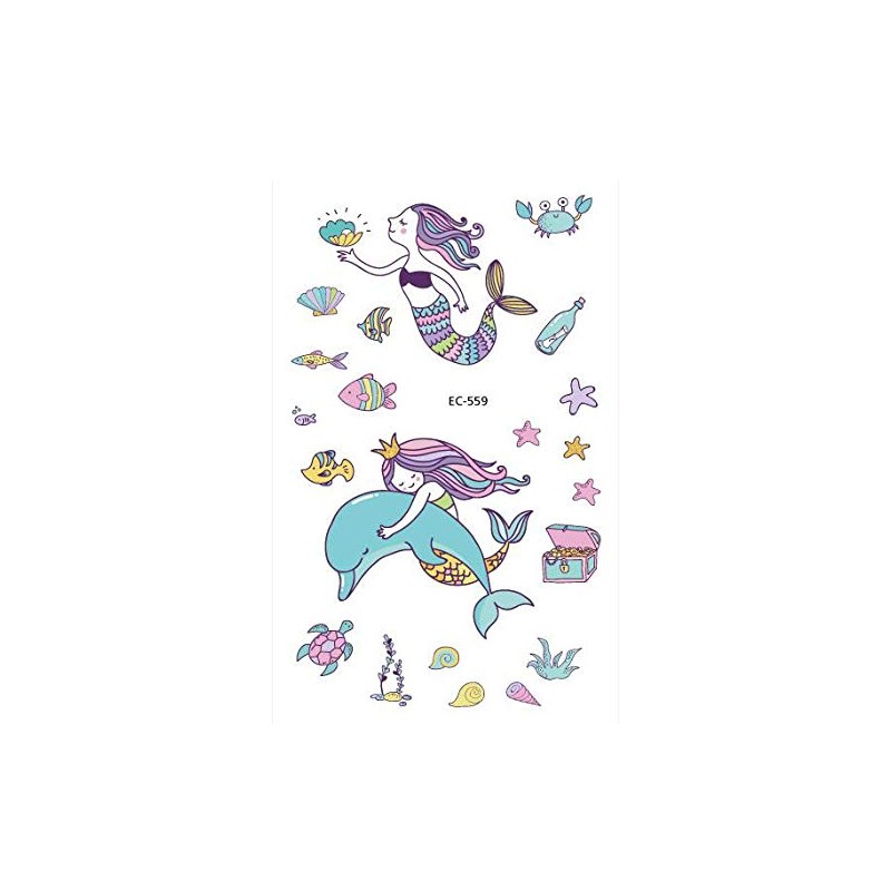 PowerTRC Temporary Tattoos Mermaid Cartoon For Kids, 12 Sheets Set,